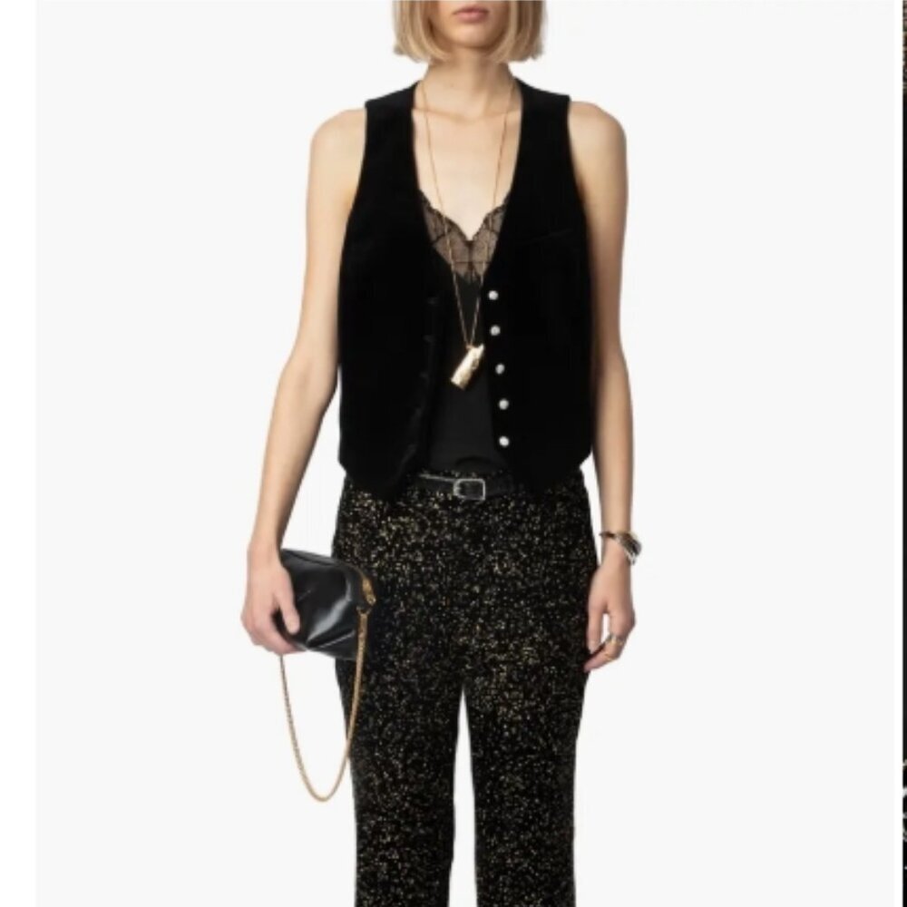 Zadig & Voltaire Emaux Velvet Vest – Black (S/36) NWT - Picture 6 of 11